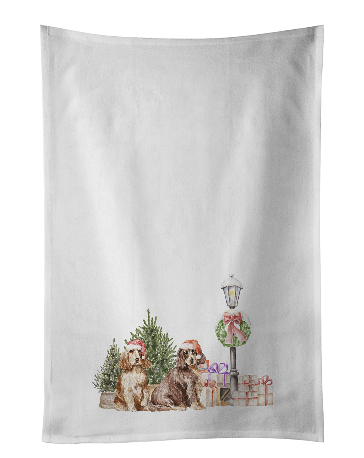 Buy this Cocker Spaniel Duo with Christmas Wonderland White Kitchen Towel Set of 2