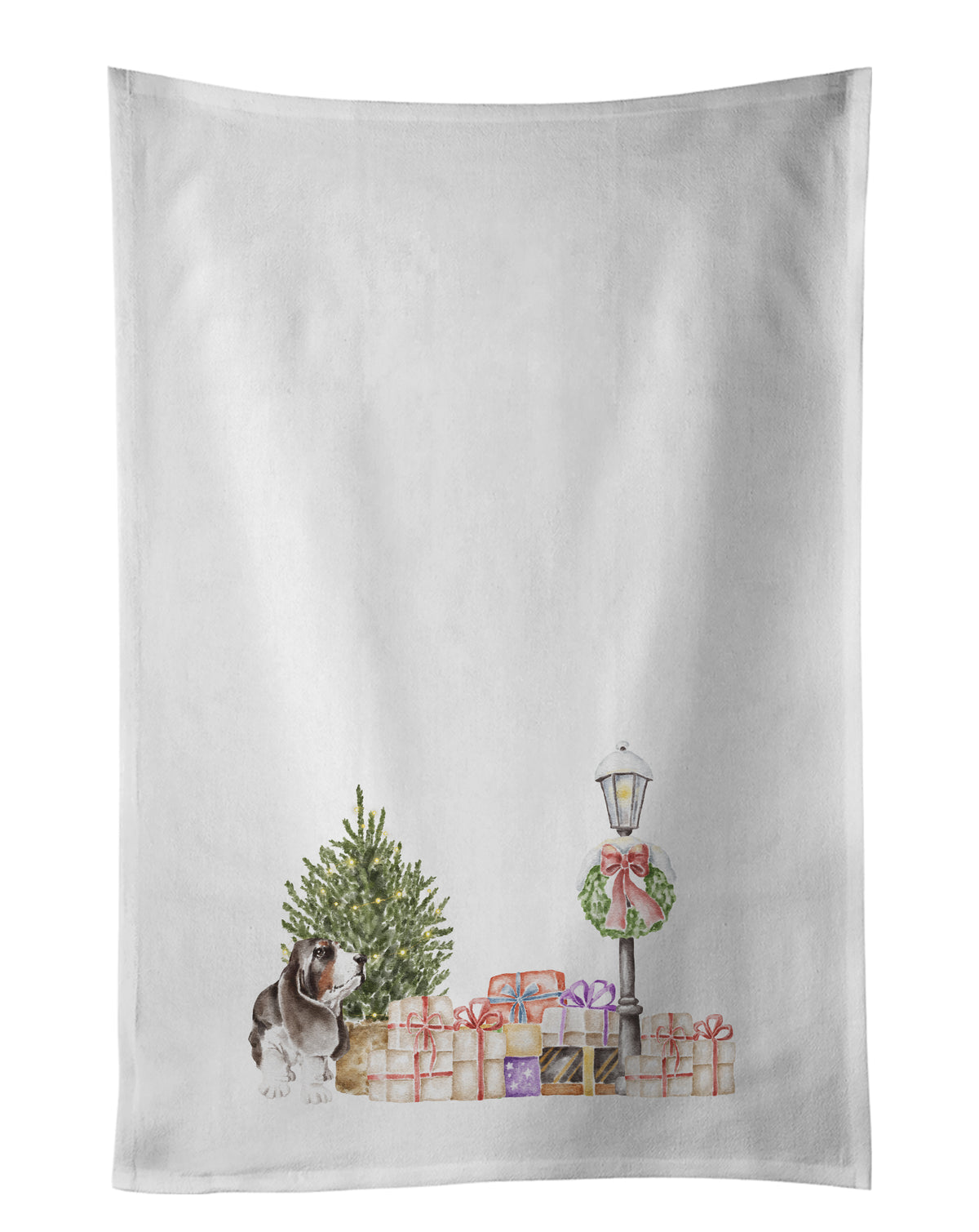 Buy this Basset Hound Tricolor with Christmas Wonderland White Kitchen Towel Set of 2