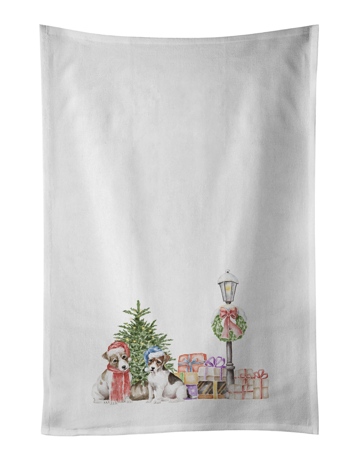 Buy this Jack Russell Terrier Puppy Duo with Christmas Wonderland White Kitchen Towel Set of 2