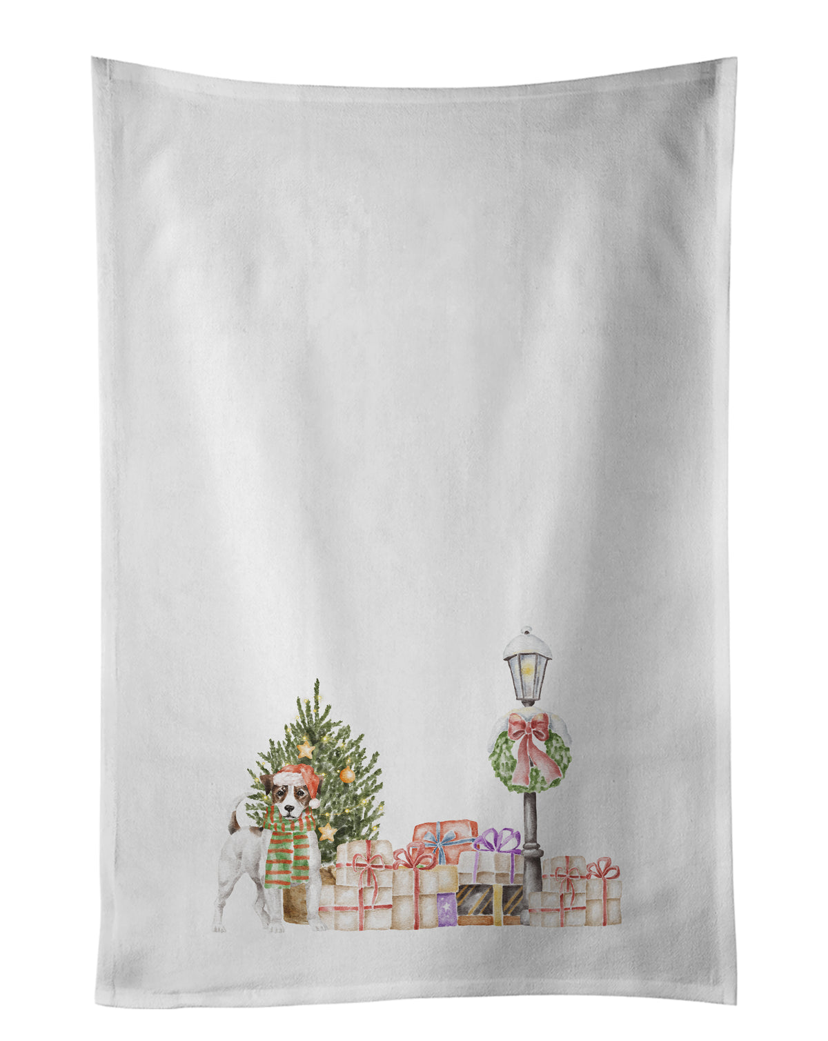 Buy this Jack Russell Terrier Tricolor with Christmas Wonderland White Kitchen Towel Set of 2