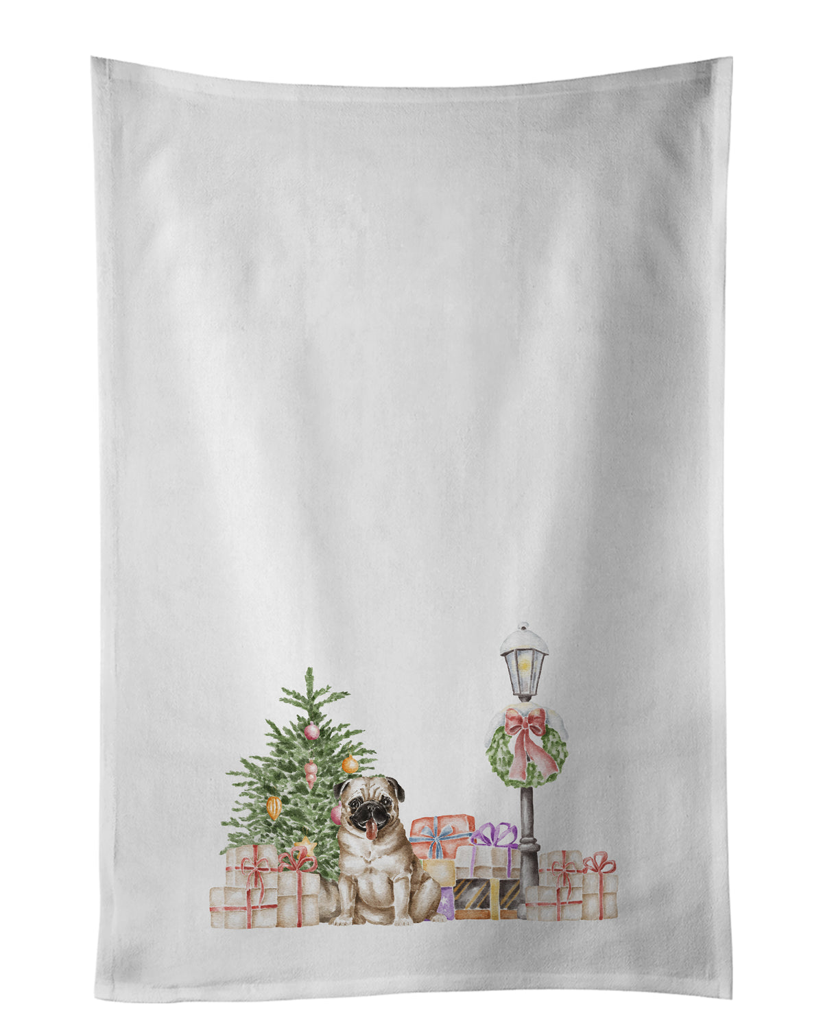Buy this Pug Fawn with Christmas Wonderland White Kitchen Towel Set of 2