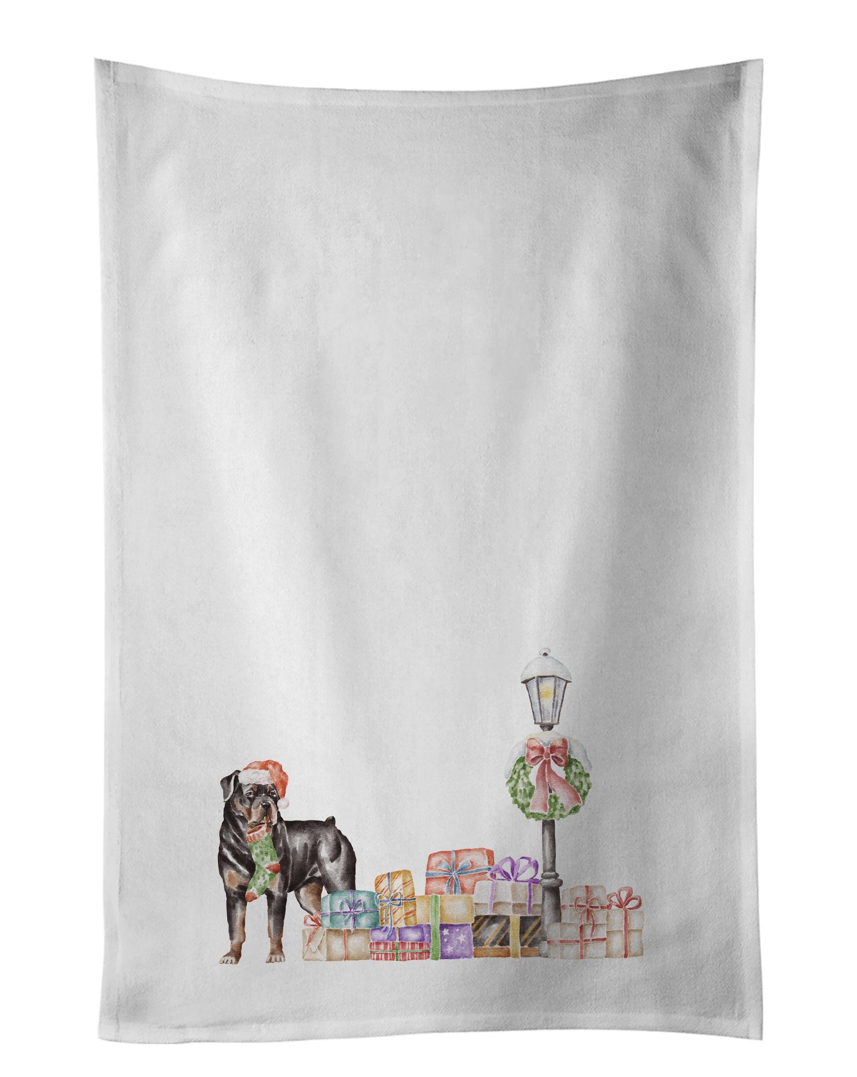 Caroline's Treasures Rottweiler with Christmas Wonderland White Kitchen Towel Set of 2