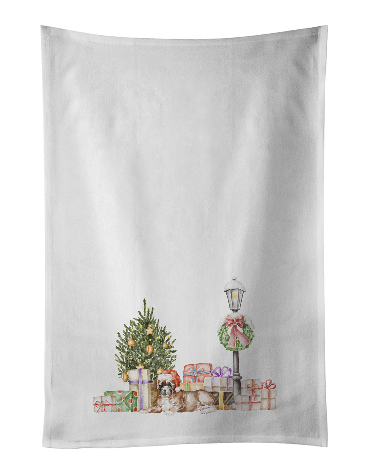 Buy this Boxer Fawn with Christmas Wonderland White Kitchen Towel Set of 2