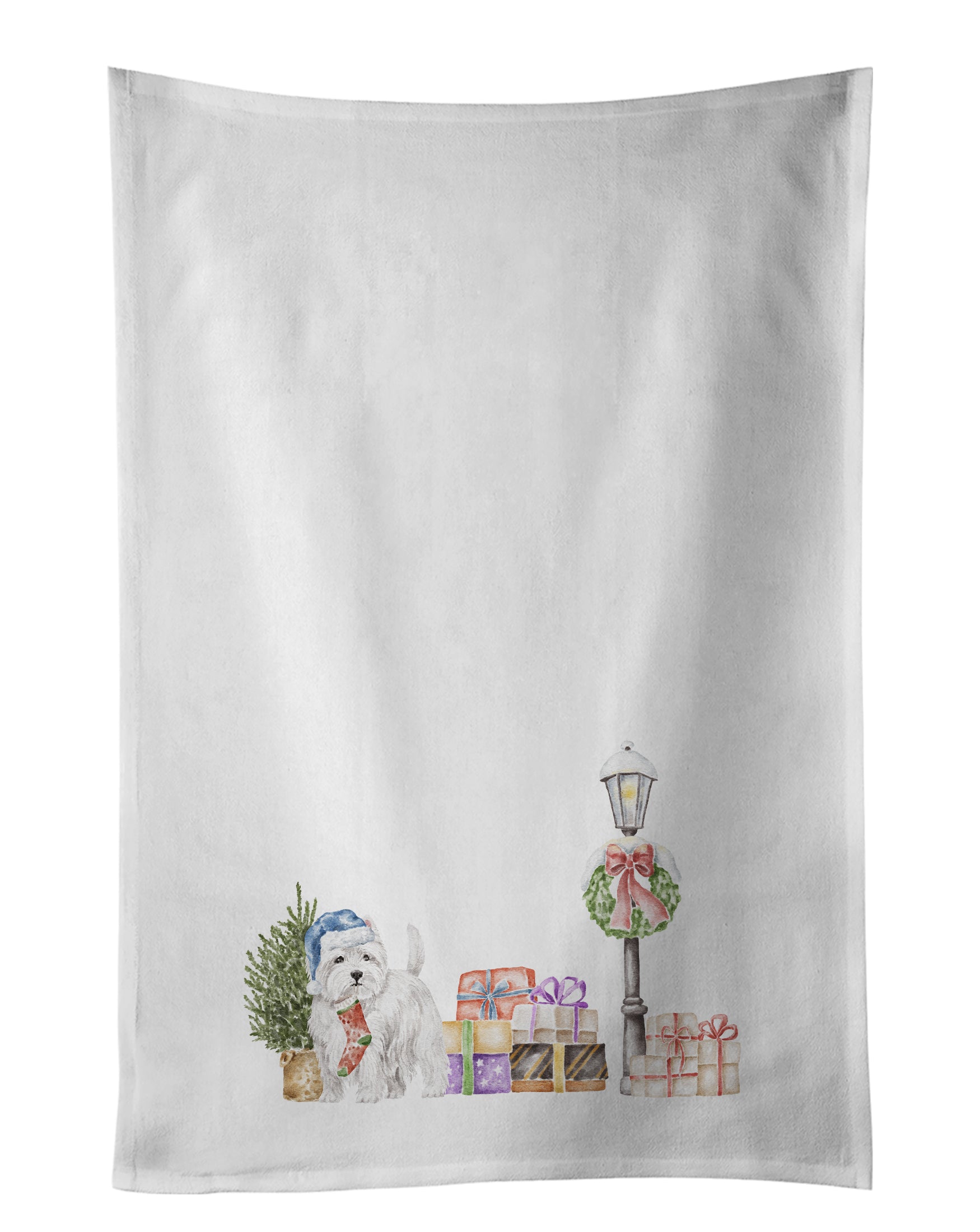Buy this West Highland White Terrier Holding Stocking White Kitchen Towel Set of 2