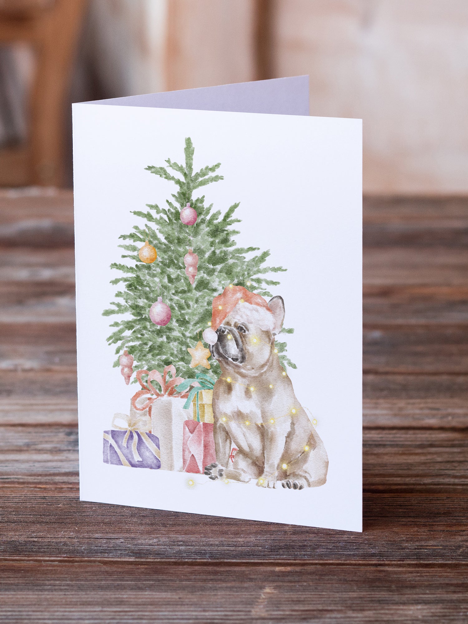 Christmas French Bulldog Fawn Greeting Cards and Envelopes Pack of 8 - the-store.com