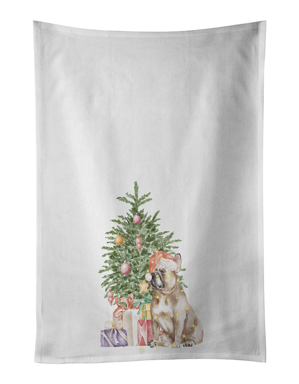 Buy this French Bulldog Fawn Christmas Presents and Tree White Kitchen Towel Set of 2