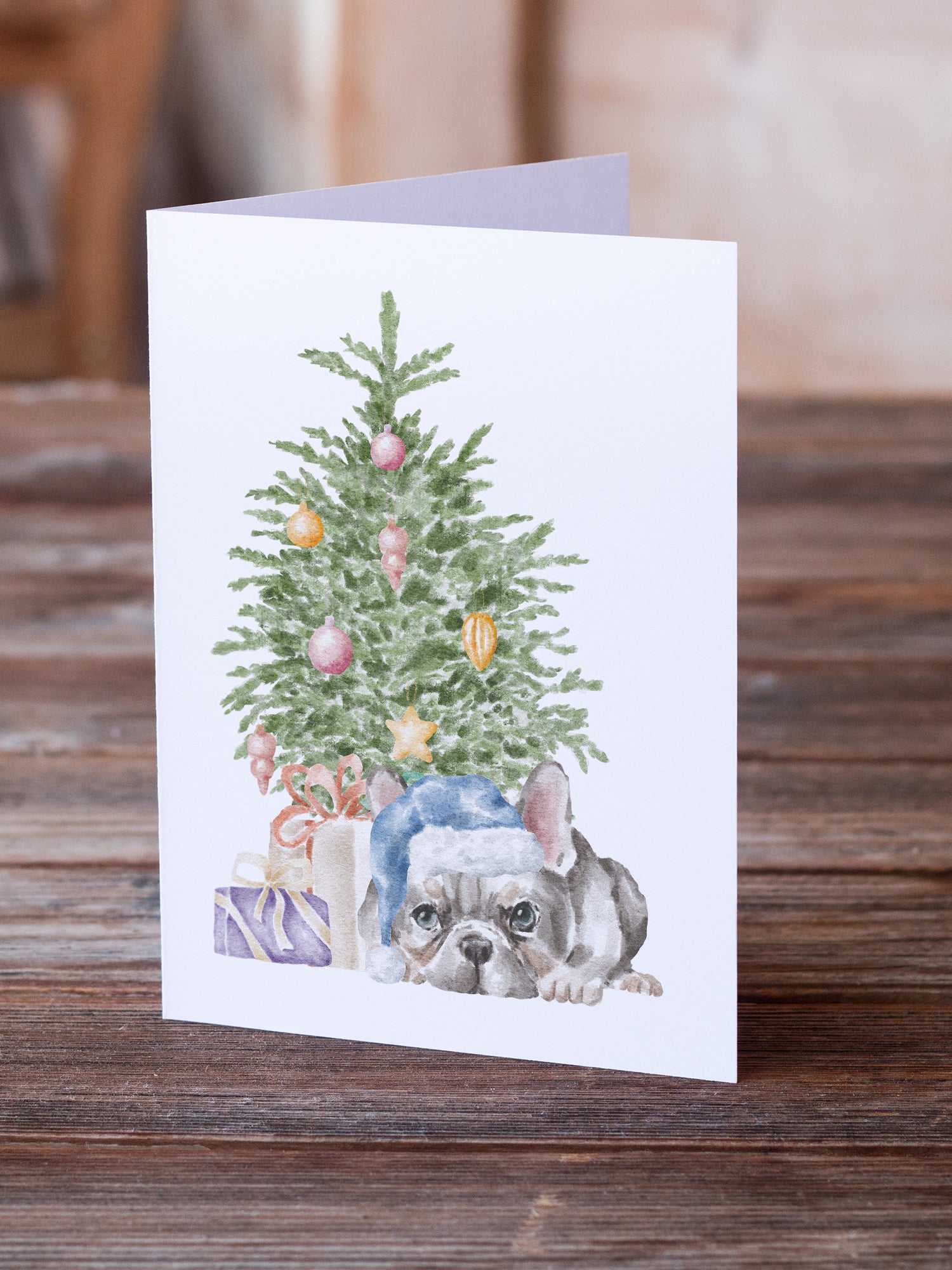 Christmas French Bulldog Black #1 Greeting Cards and Envelopes Pack of 8 - the-store.com