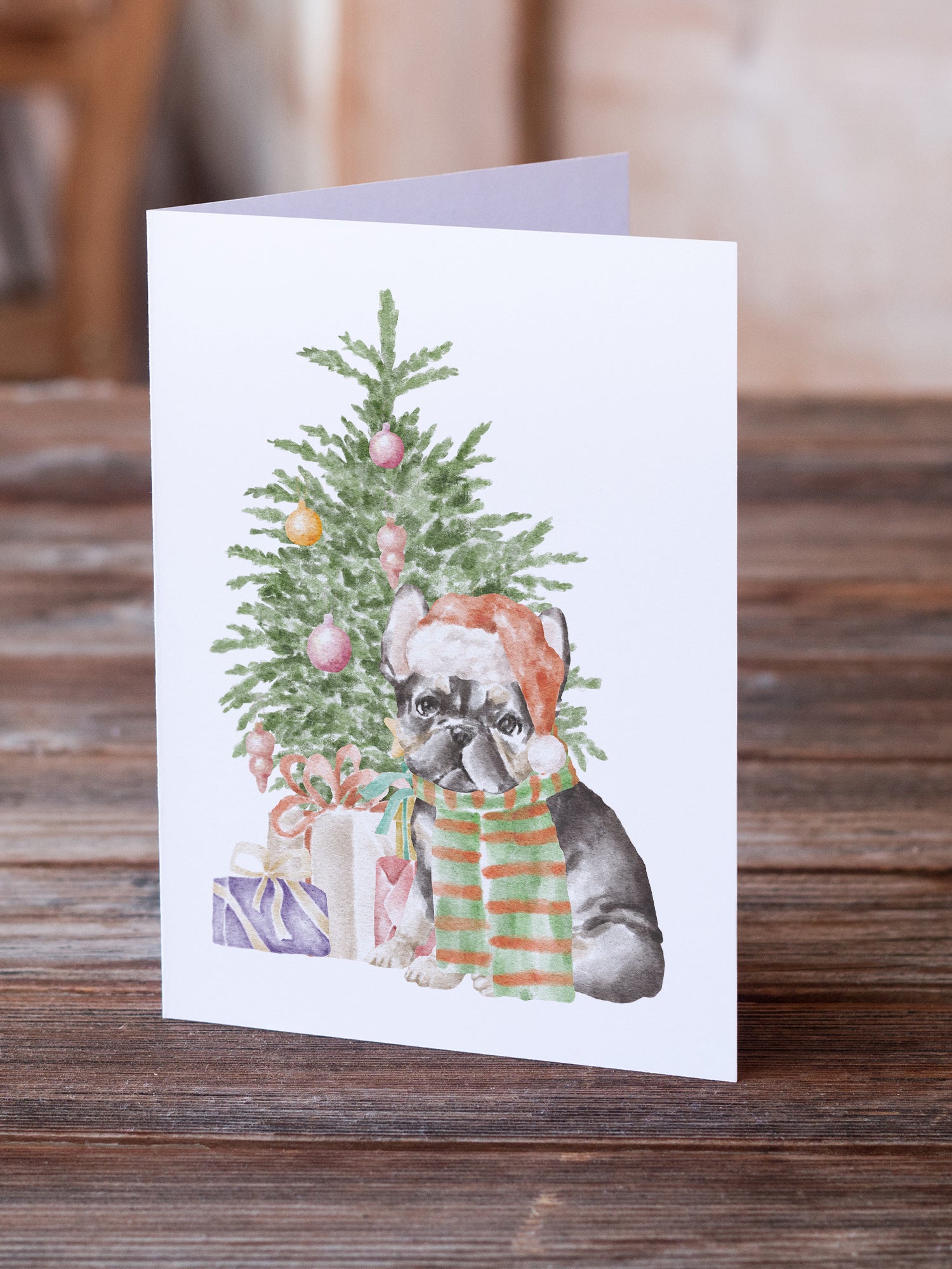Christmas French Bulldog Black #2 Greeting Cards and Envelopes Pack of 8 - the-store.com