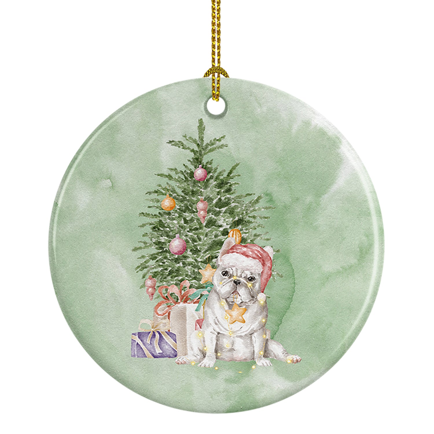 Buy this Christmas French Bulldog White Ceramic Ornament