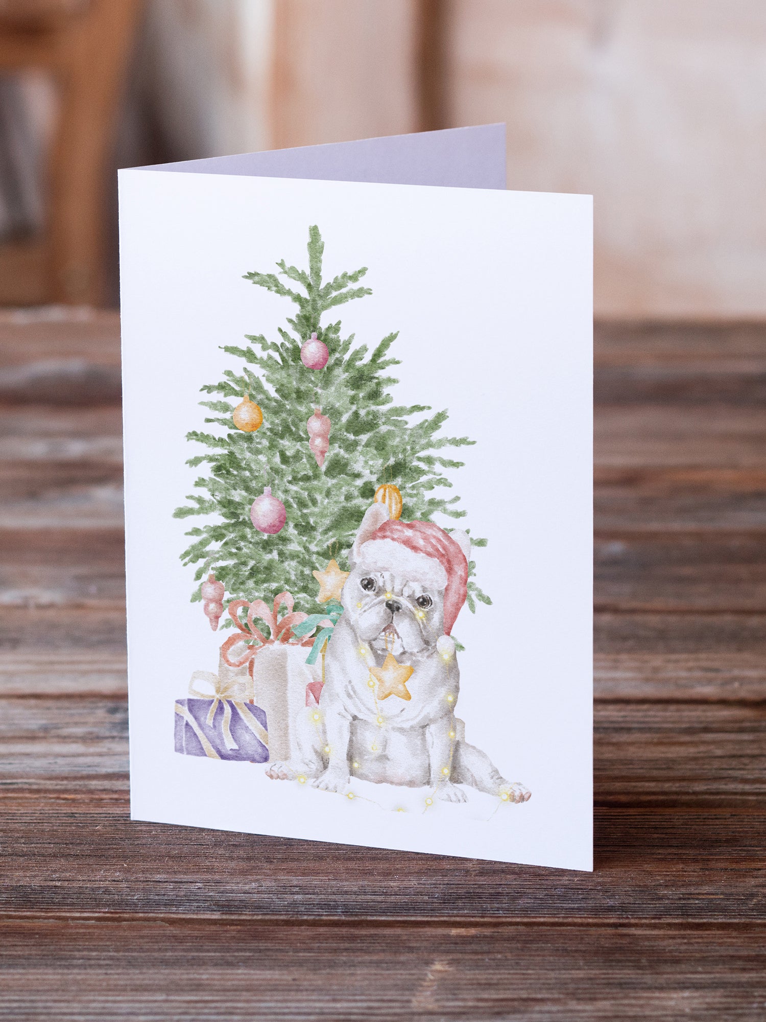 Christmas French Bulldog White Greeting Cards and Envelopes Pack of 8 - the-store.com