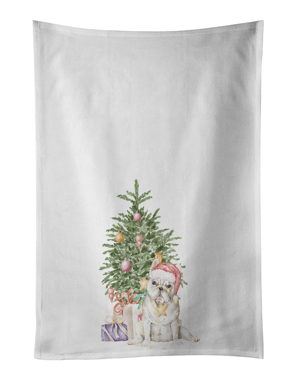 Buy this French Bulldog White Christmas Presents and Tree White Kitchen Towel Set of 2