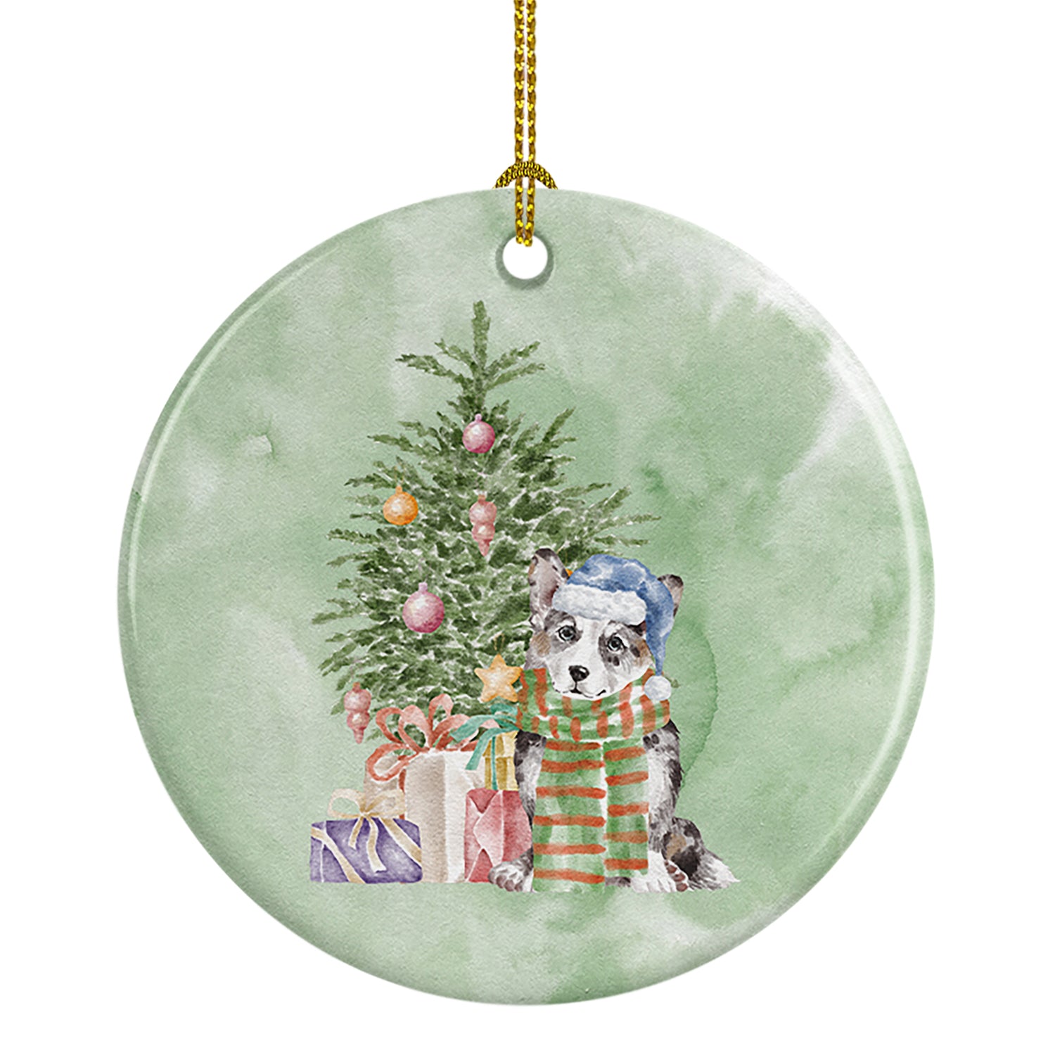 Buy this Christmas Cardigan Corgi Blue Merle Ceramic Ornament