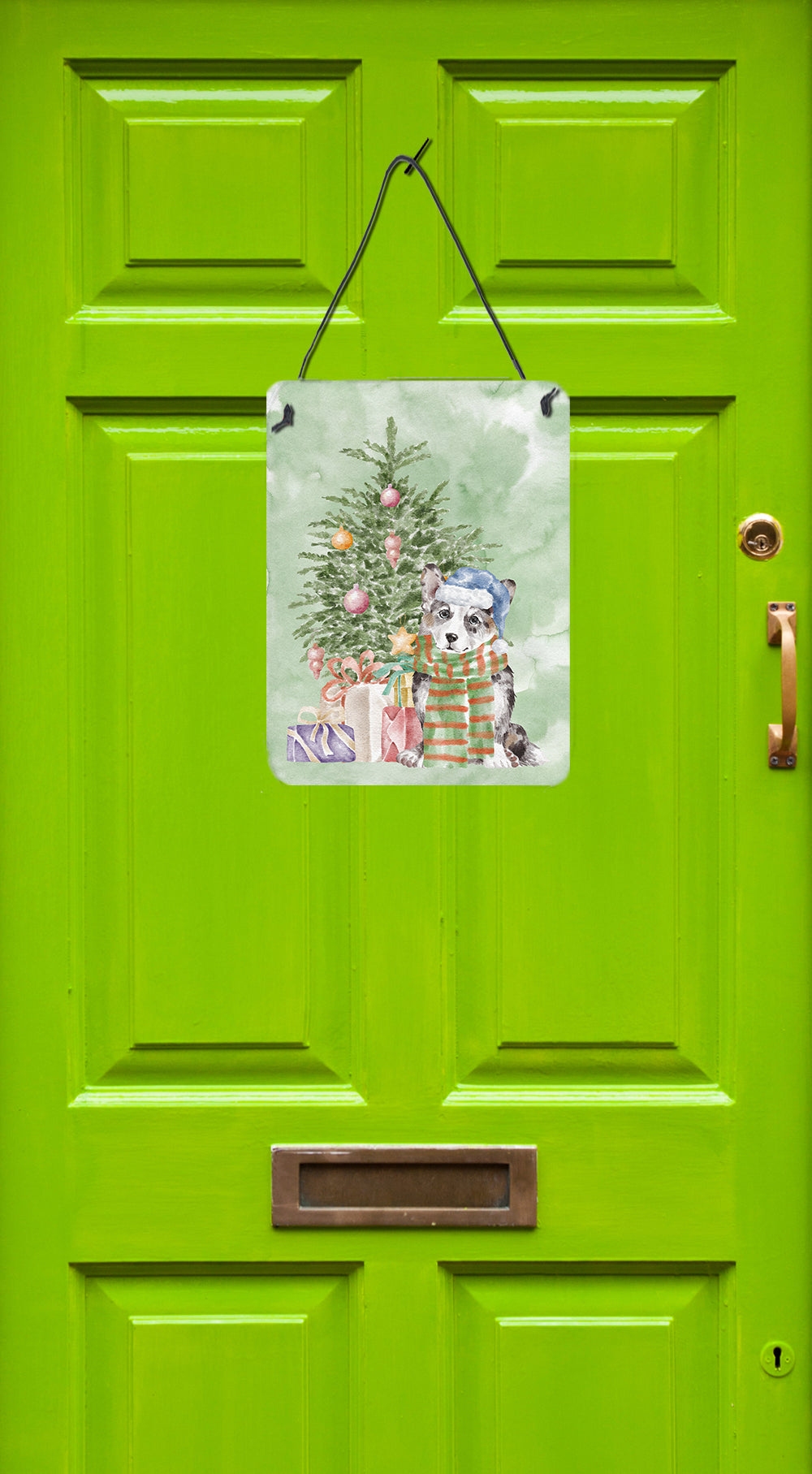 Buy this Christmas Cardigan Corgi Blue Merle Wall or Door Hanging Prints