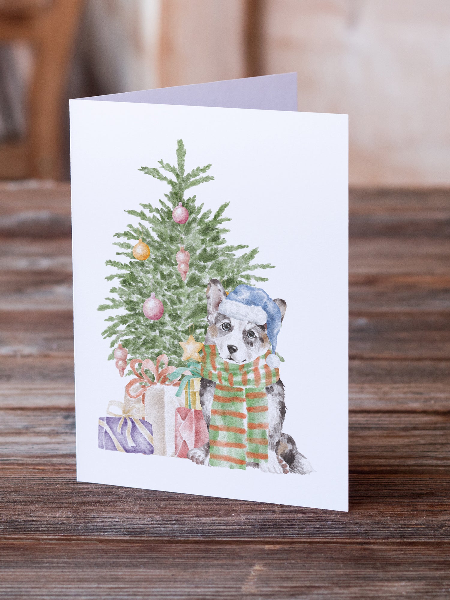 Christmas Cardigan Corgi Blue Merle Greeting Cards and Envelopes Pack of 8 - the-store.com