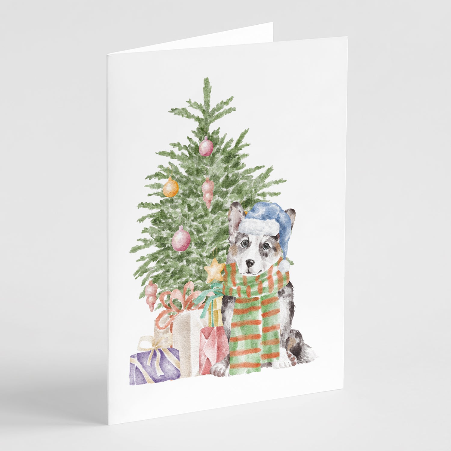 Buy this Christmas Cardigan Corgi Blue Merle Greeting Cards and Envelopes Pack of 8