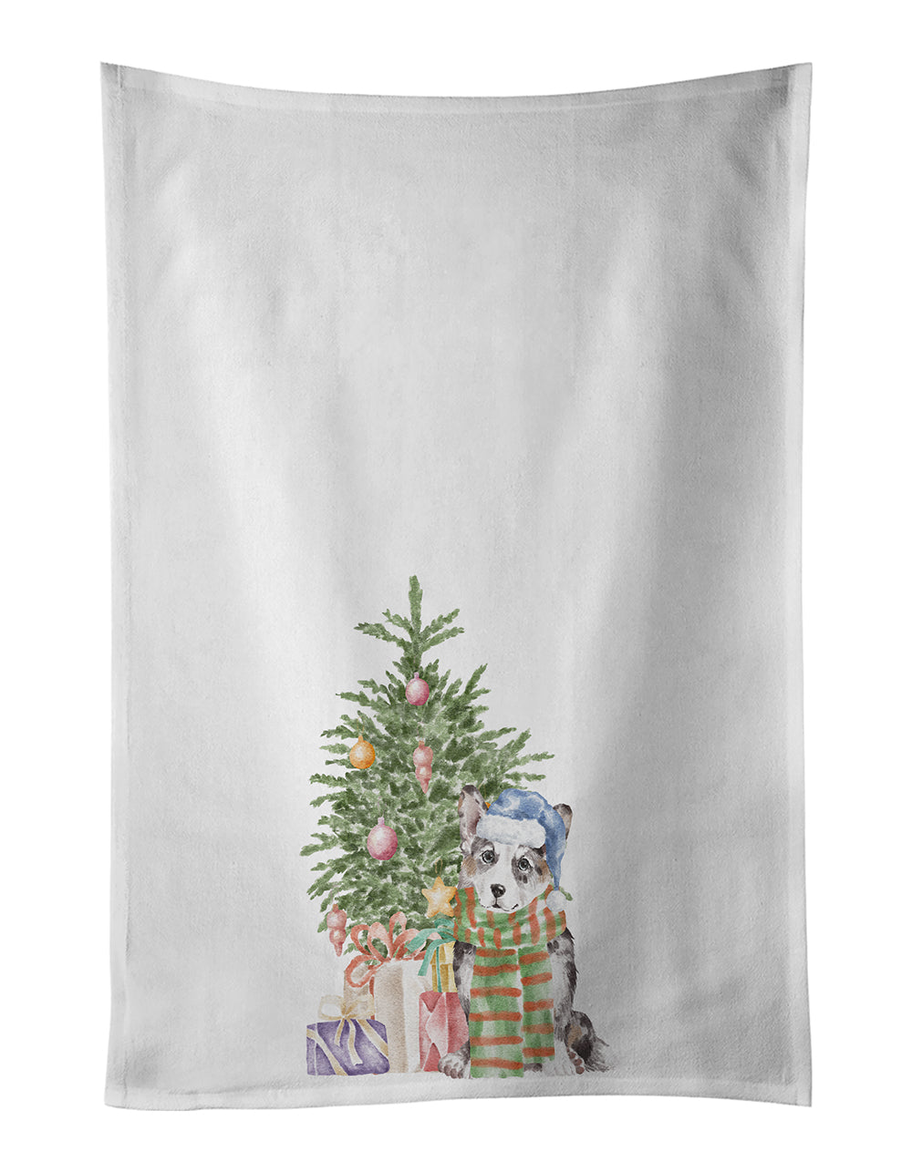 Buy this Corgi Cardigan Blue Merle Christmas Presents and Tree White Kitchen Towel Set of 2
