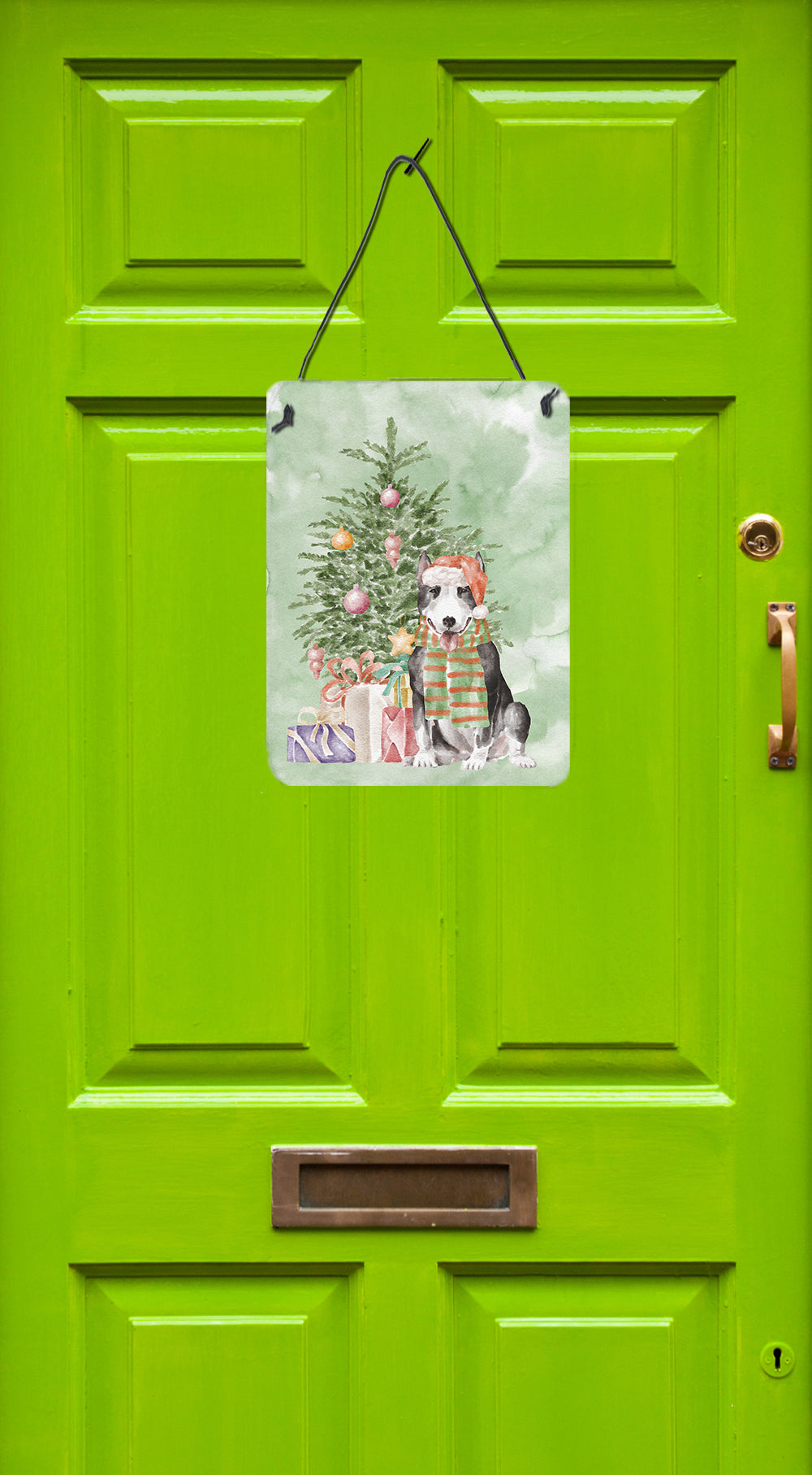 Christmas Bull Terrier Black Wall or Door Hanging Prints - the-store.com