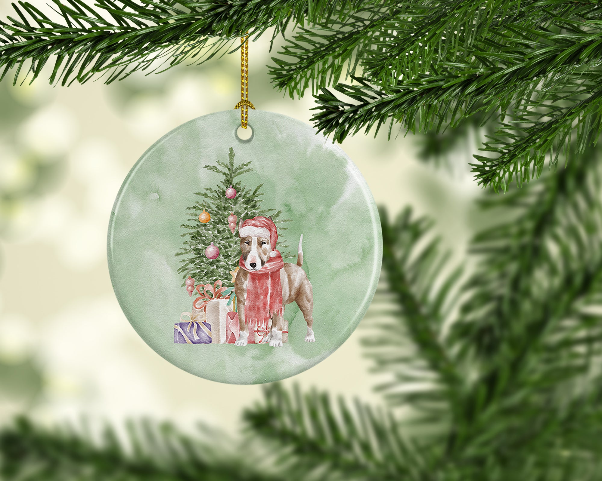 Christmas Bull Terrier Red Ceramic Ornament - the-store.com
