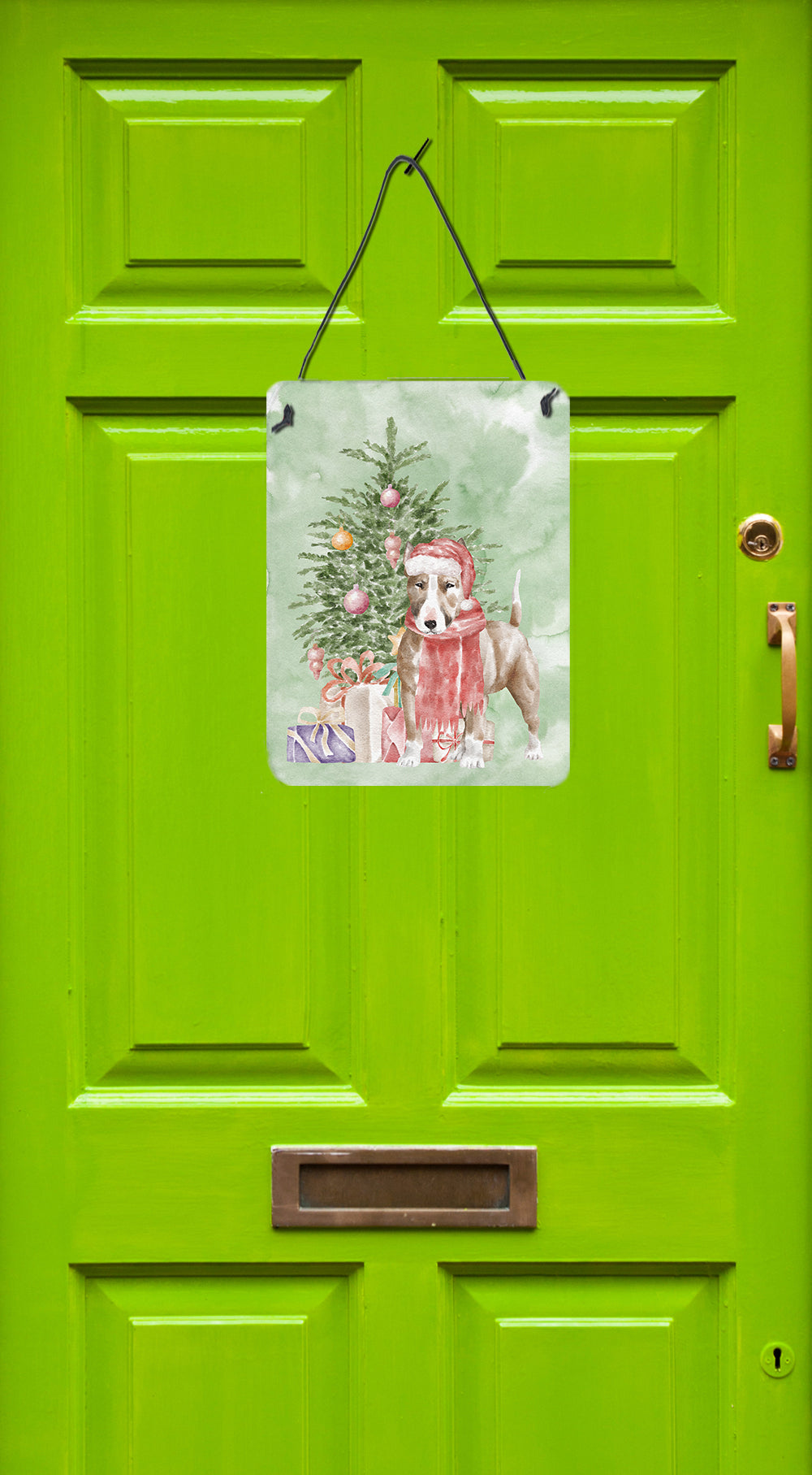 Christmas Bull Terrier Red Wall or Door Hanging Prints - the-store.com