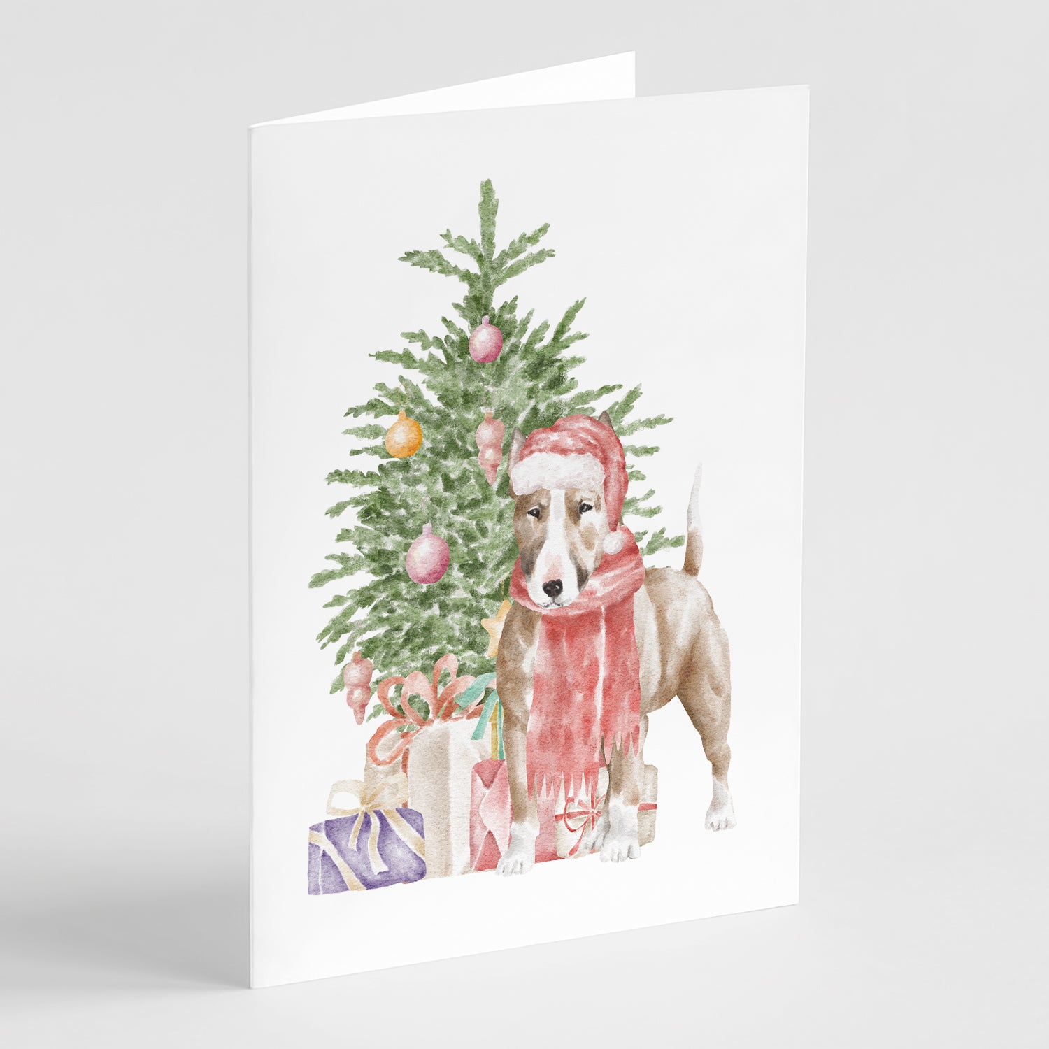 Buy this Christmas Bull Terrier Red Greeting Cards and Envelopes Pack of 8
