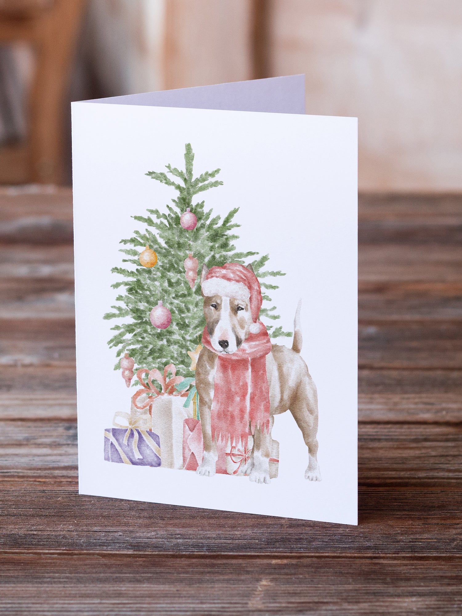 Buy this Christmas Bull Terrier Red Greeting Cards and Envelopes Pack of 8