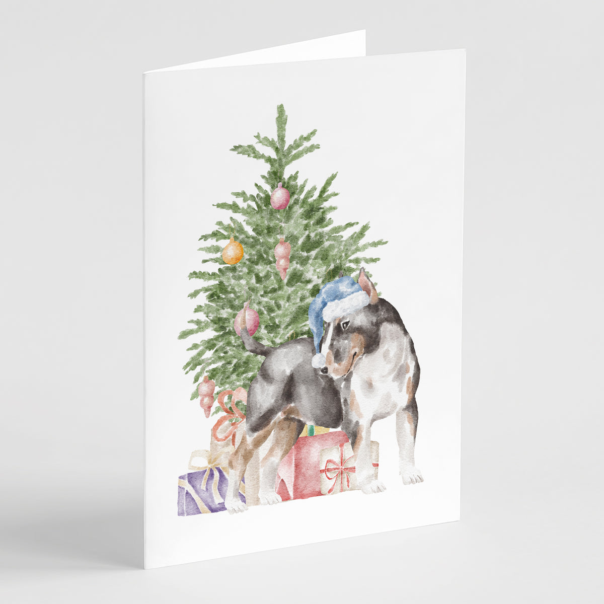 Buy this Christmas Bull Terrier Tricolor Greeting Cards and Envelopes Pack of 8