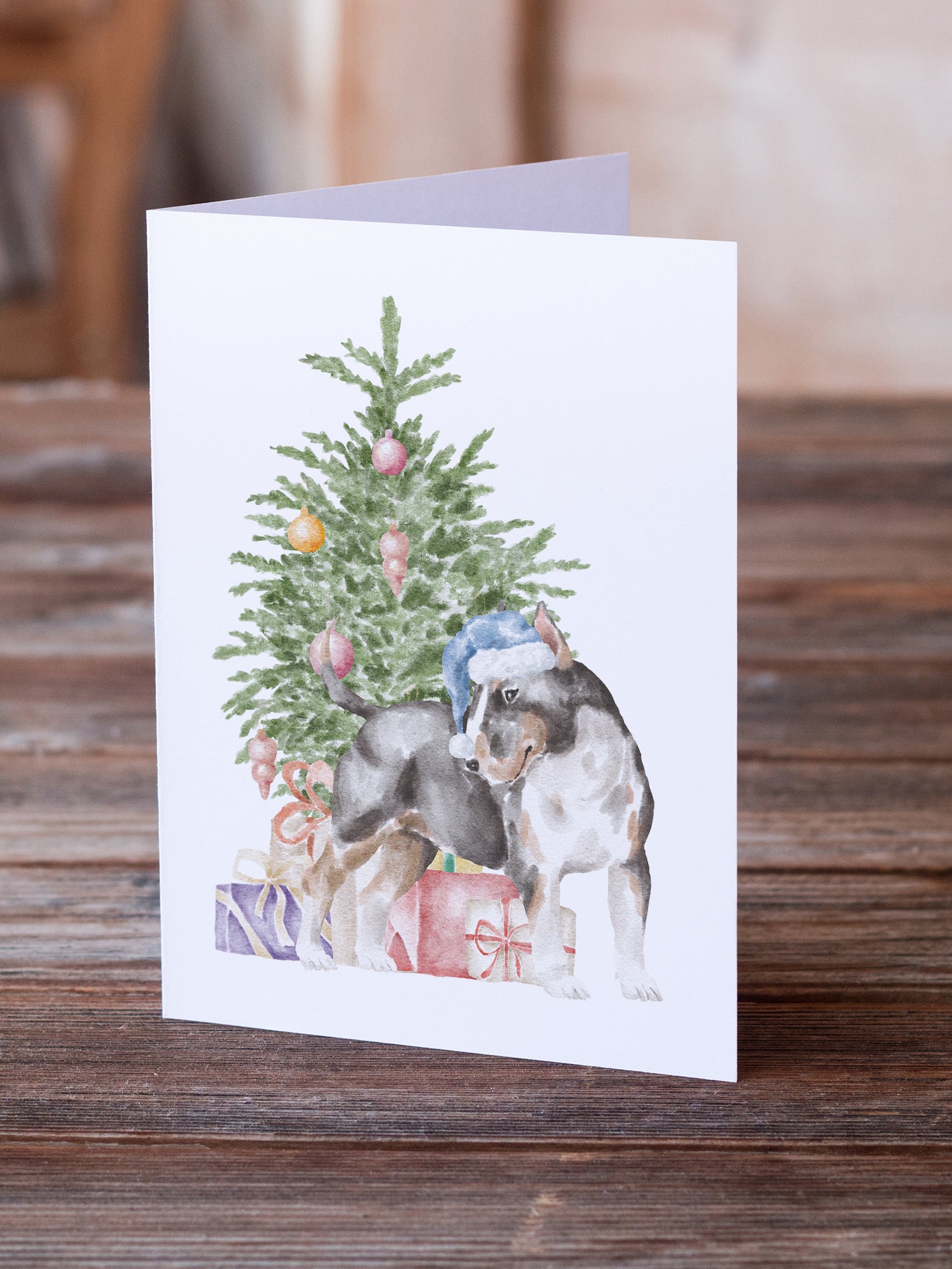 Buy this Christmas Bull Terrier Tricolor Greeting Cards and Envelopes Pack of 8
