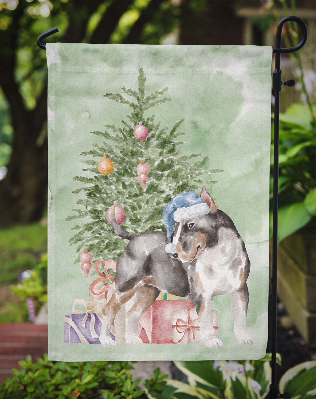 Christmas Bull Terrier Tricolor Flag Garden Size