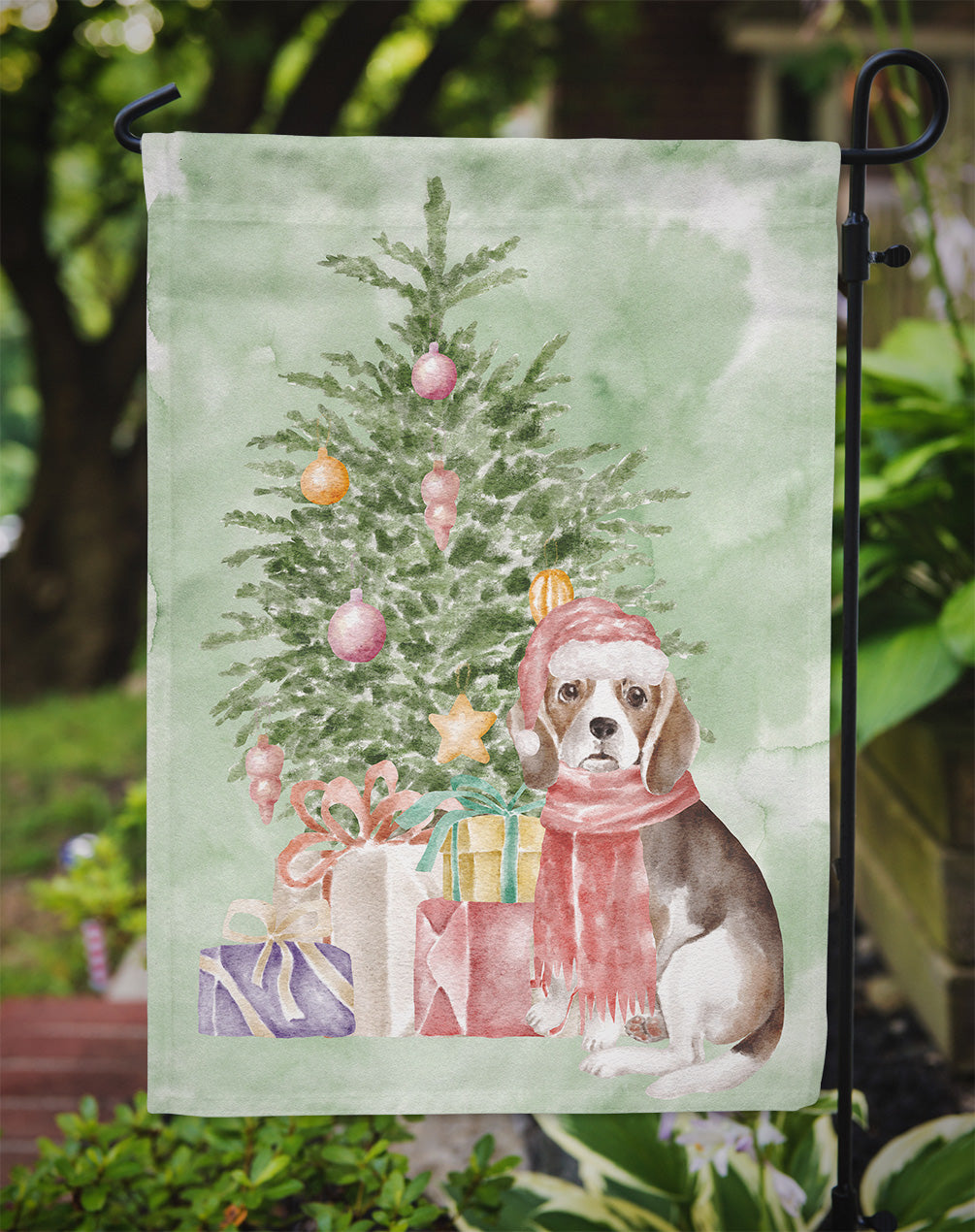 Christmas Beagle Puppy Flag Garden Size