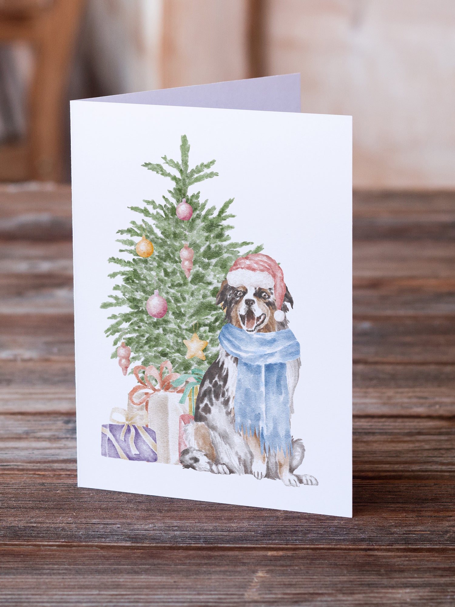 Christmas Australian Shepherd Greeting Cards and Envelopes Pack of 8 - the-store.com