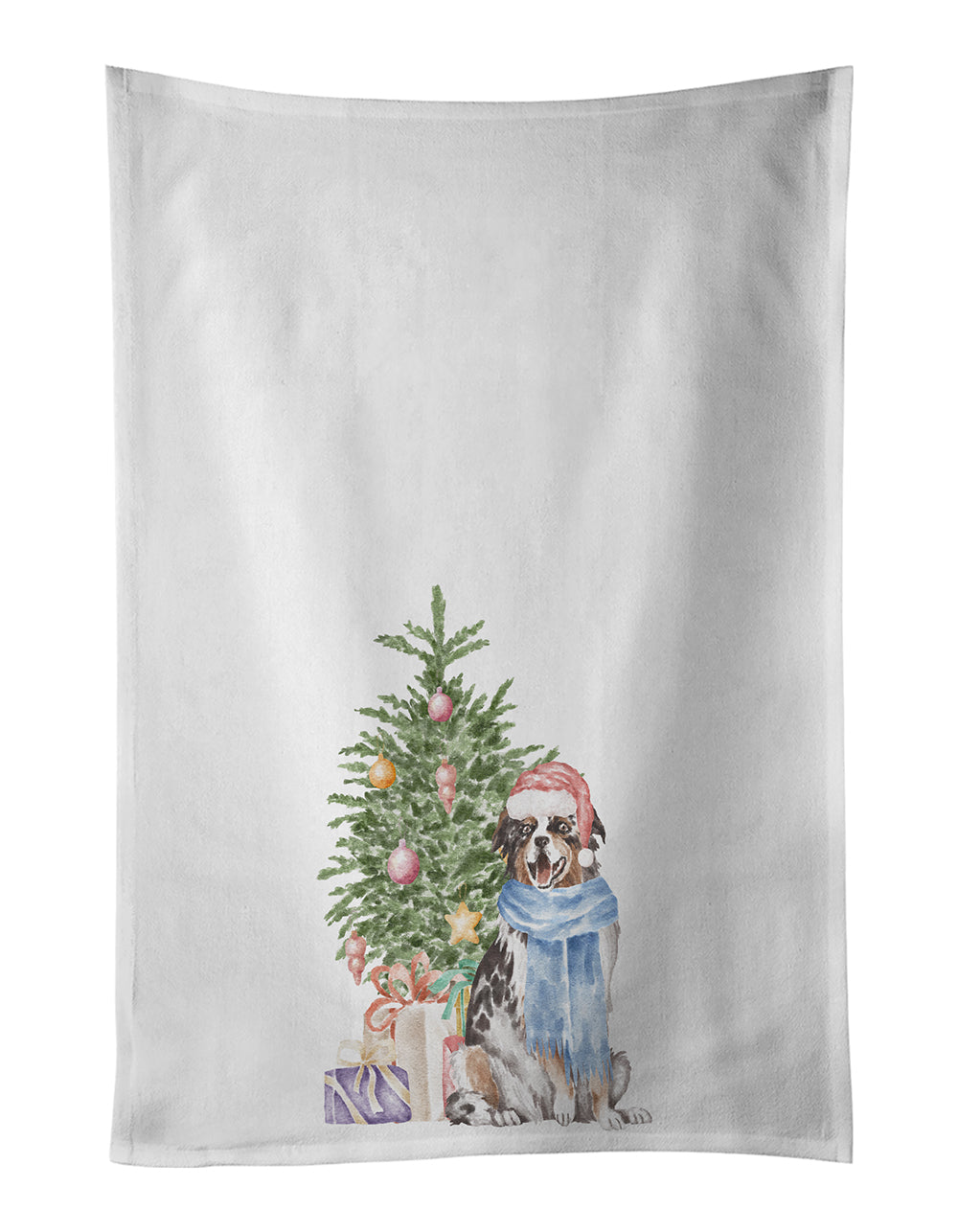 Buy this Australian Shepherd Christmas Presents and Tree White Kitchen Towel Set of 2