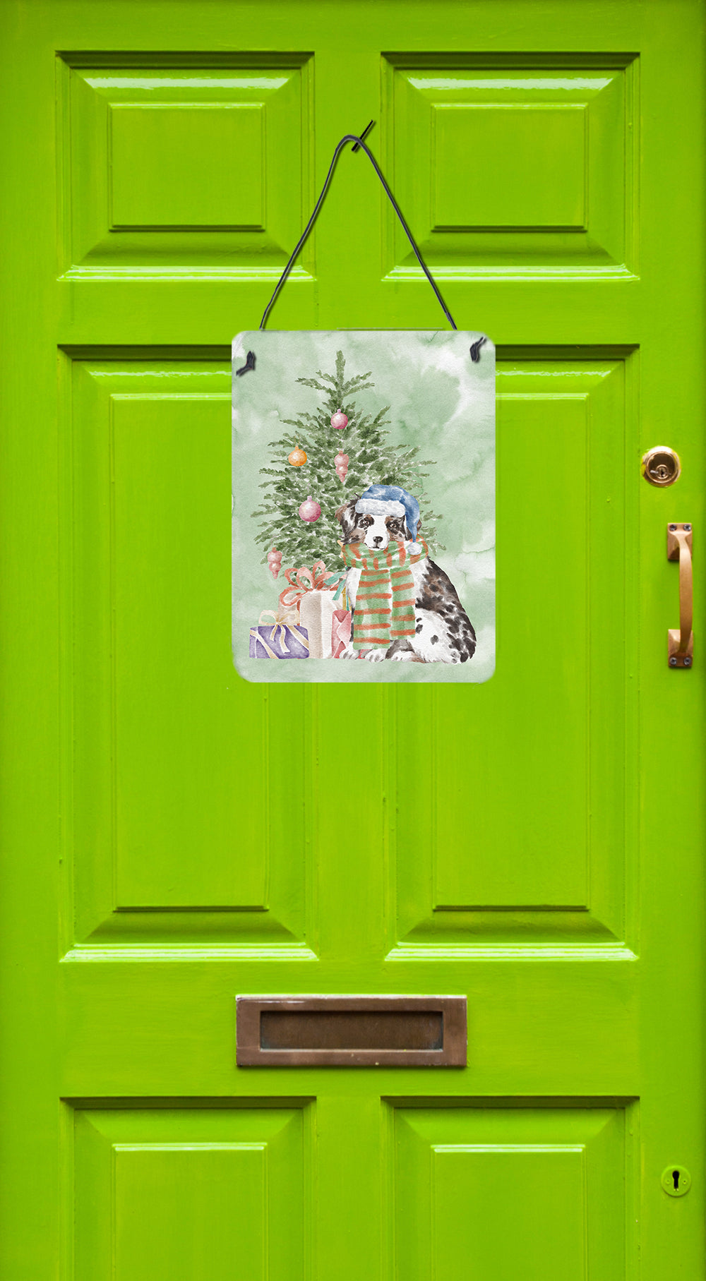 Christmas Australian Shepherd Puppy Wall or Door Hanging Prints - the-store.com