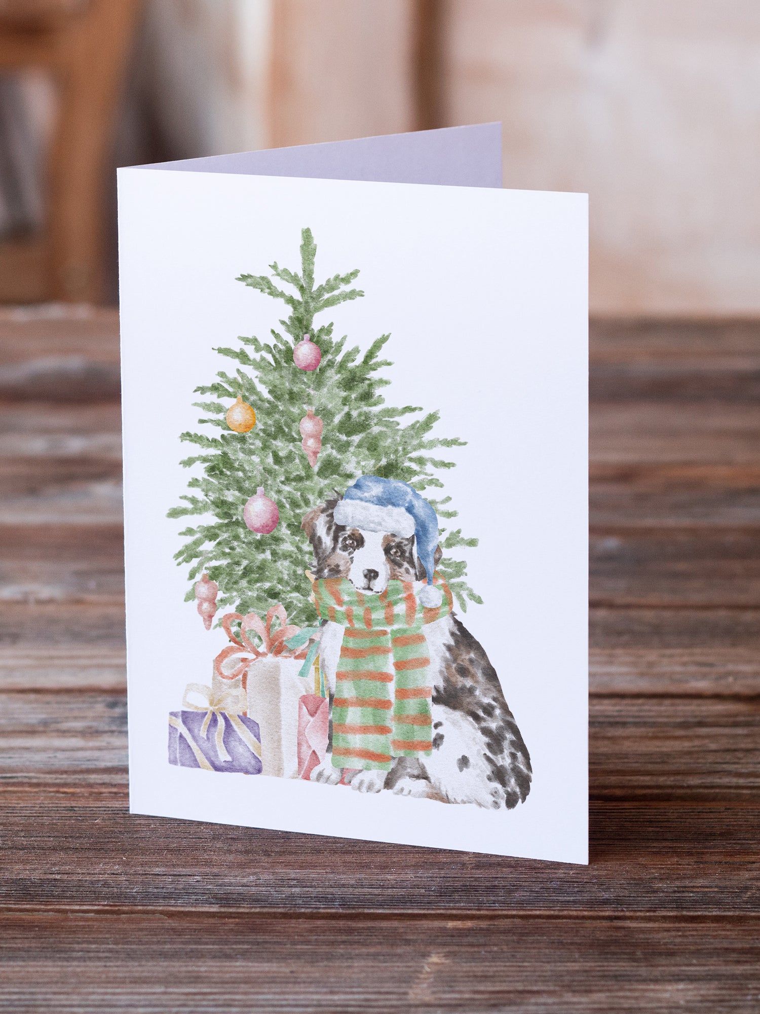 Christmas Australian Shepherd Puppy Greeting Cards and Envelopes Pack of 8 - the-store.com
