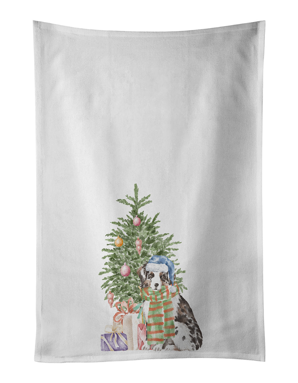 Buy this Australian Shepherd Puppy Christmas Presents and Tree White Kitchen Towel Set of 2