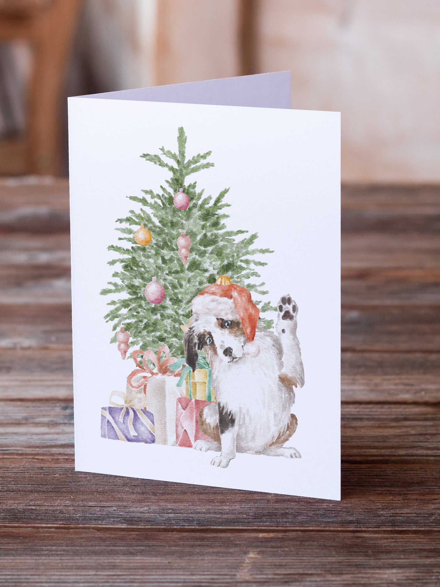 Christmas Australian Shepherd Hi Five Greeting Cards and Envelopes Pack of 8 - the-store.com