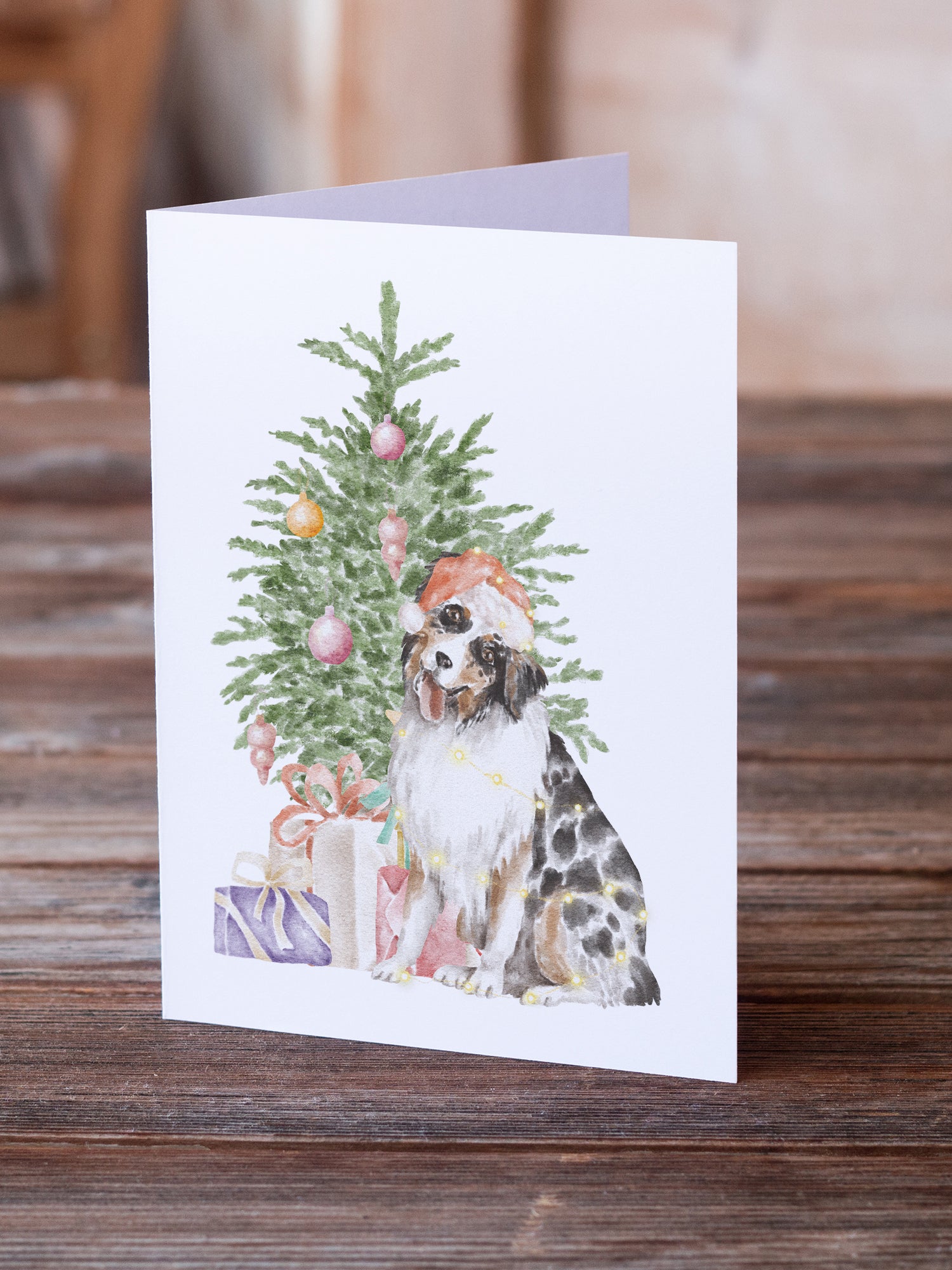 Christmas Australian Shepherd #2 Greeting Cards and Envelopes Pack of 8 - the-store.com