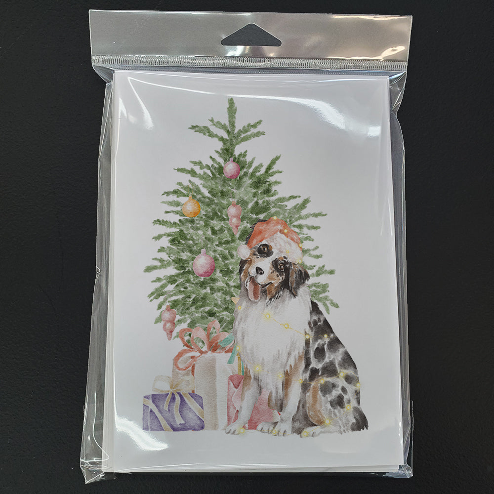 Christmas Australian Shepherd #2 Greeting Cards and Envelopes Pack of 8 - the-store.com