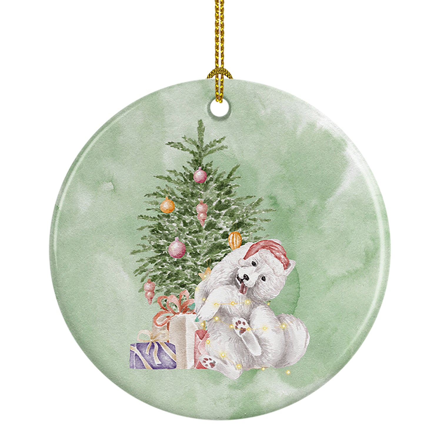 Buy this Christmas Samoyed Caught Up Ceramic Ornament
