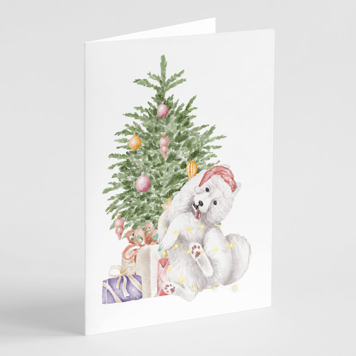 Buy this Christmas Samoyed Caught Up Greeting Cards and Envelopes Pack of 8