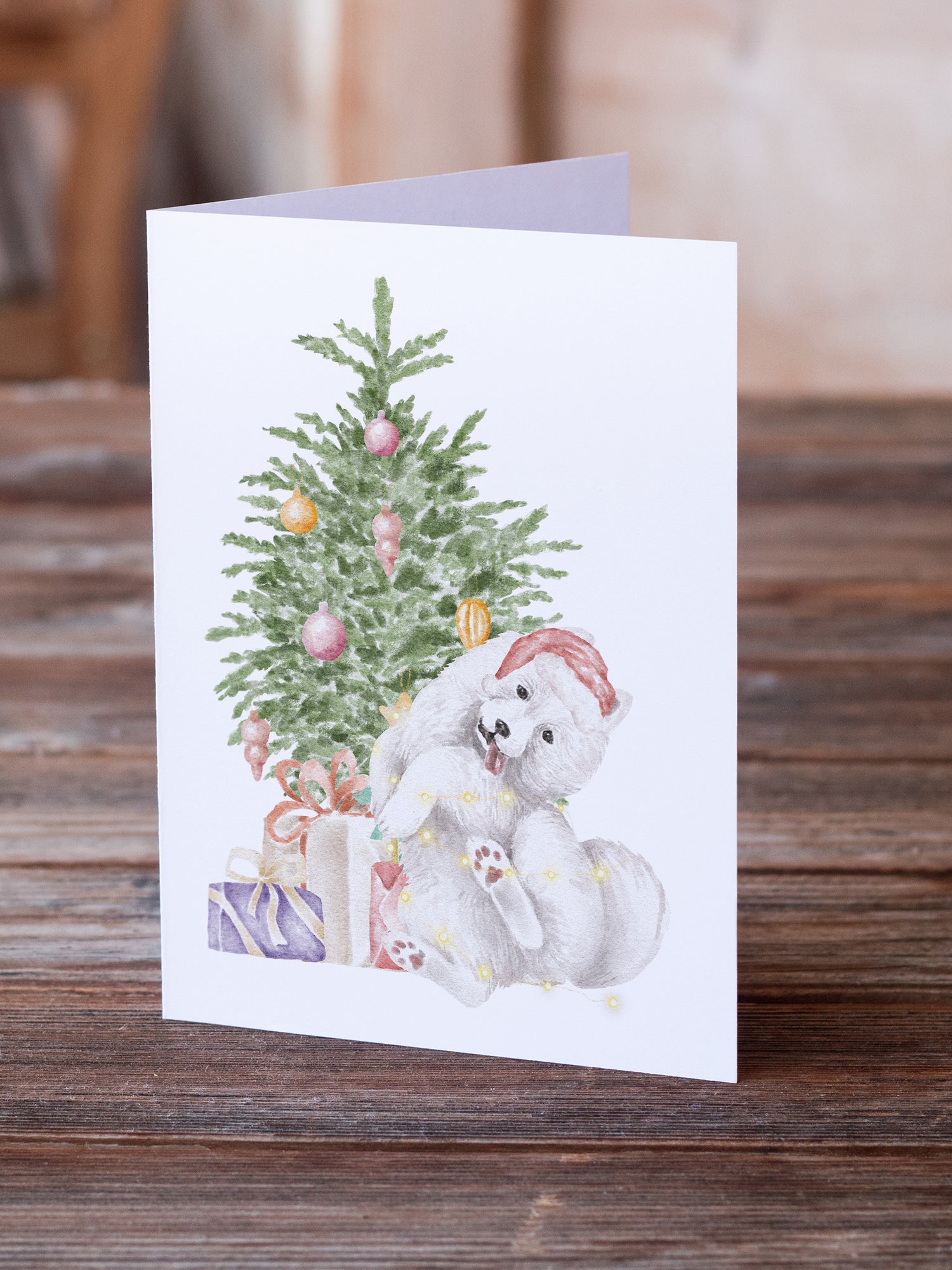 Christmas Samoyed Caught Up Greeting Cards and Envelopes Pack of 8 - the-store.com