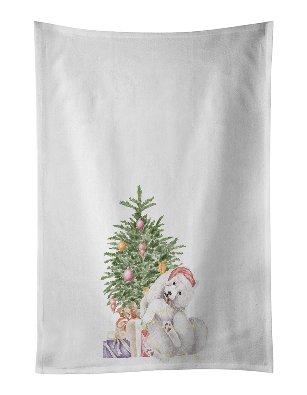 Buy this Samoyed Caught Up Christmas Presents and Tree White Kitchen Towel Set of 2