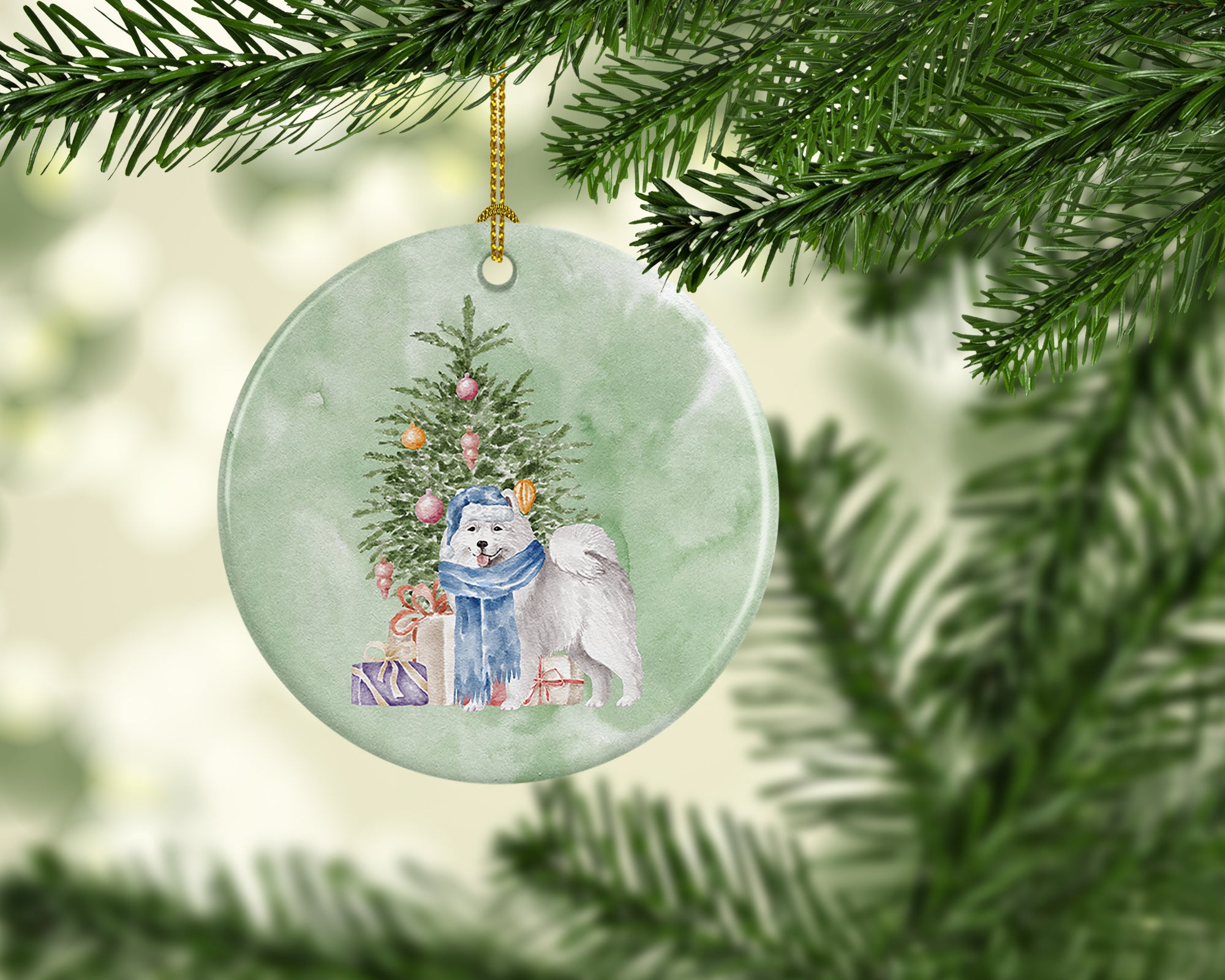 Christmas Samoyed #2 Ceramic Ornament - the-store.com