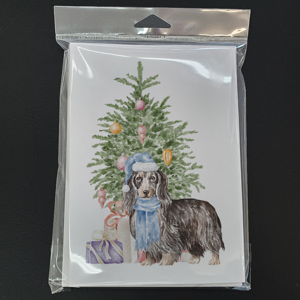 Christmas Dachshund Longhair Black Tan Greeting Cards and Envelopes Pack of 8 - the-store.com