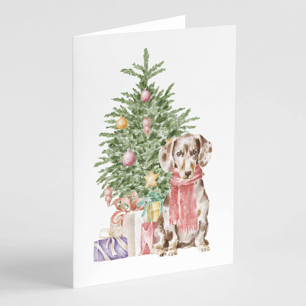 Buy this Christmas Dachshund Chocolate Piebald Dapple  Greeting Cards and Envelopes Pack of 8