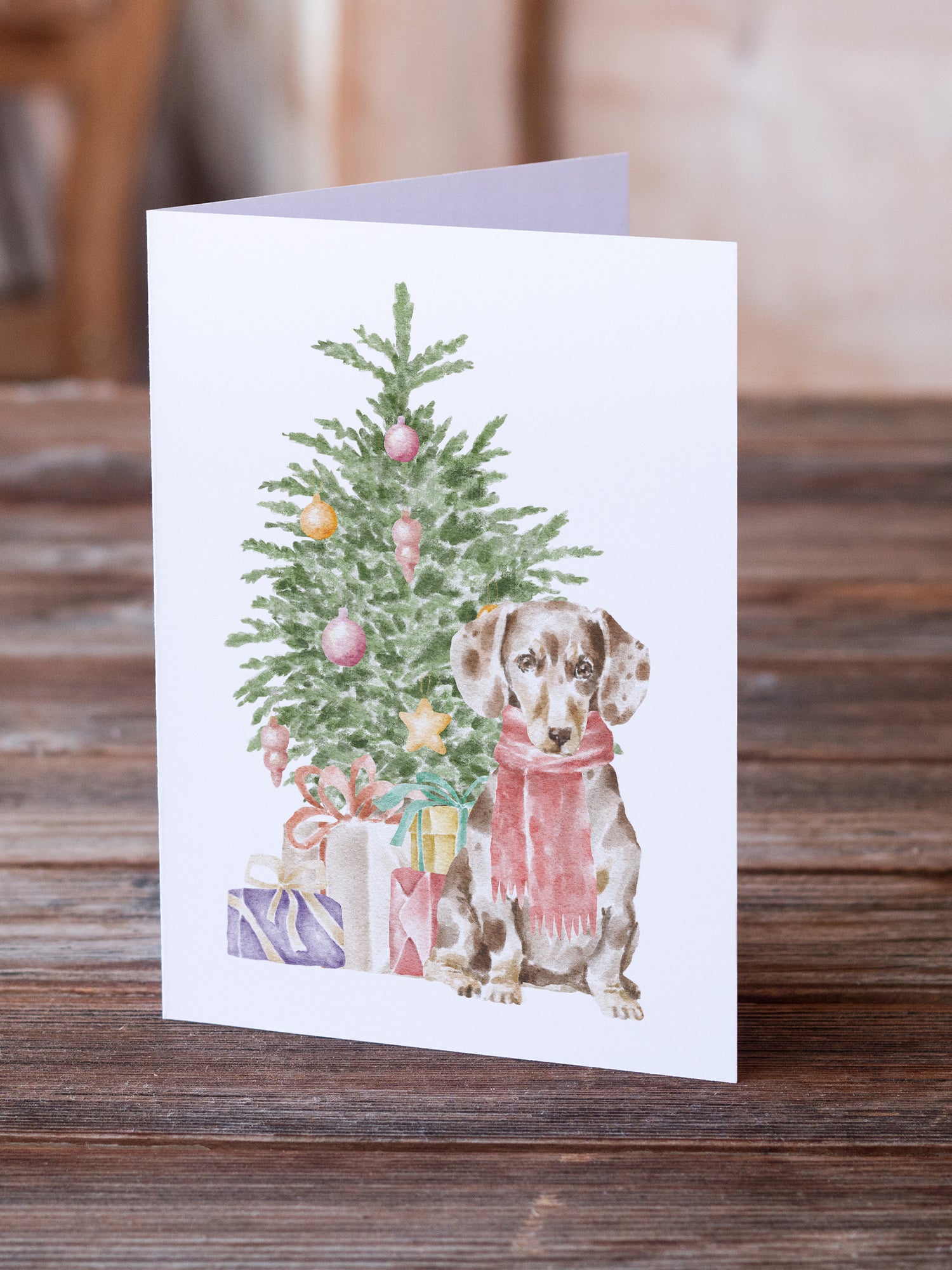 Christmas Dachshund Chocolate Piebald Dapple  Greeting Cards and Envelopes Pack of 8 - the-store.com