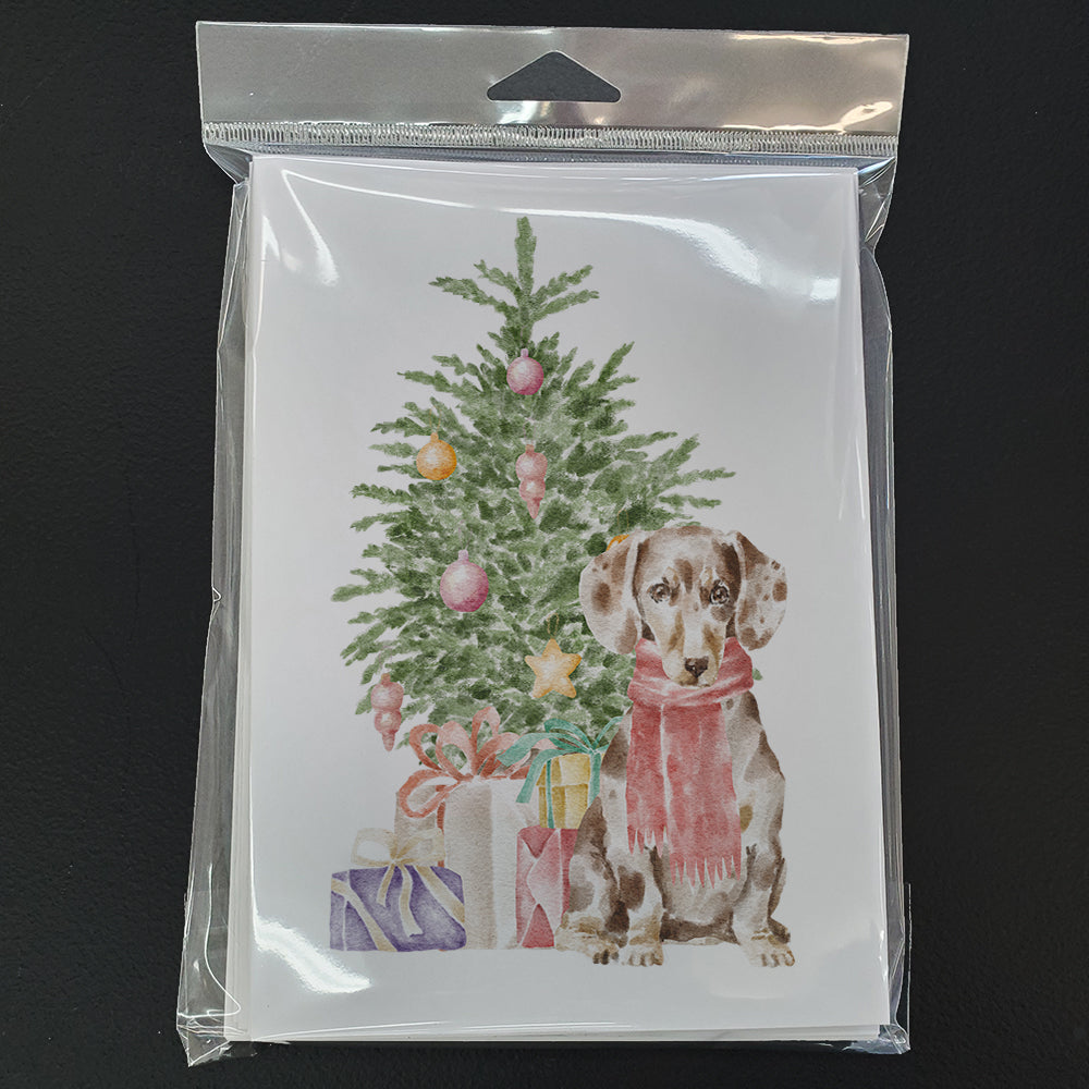 Christmas Dachshund Chocolate Piebald Dapple  Greeting Cards and Envelopes Pack of 8 - the-store.com