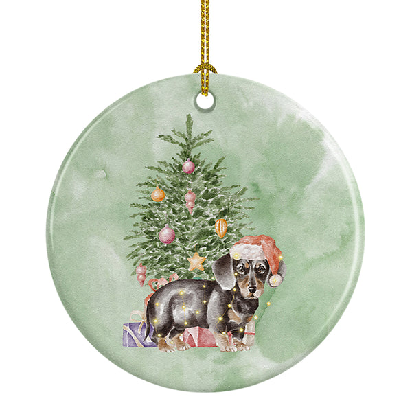 Buy this Christmas Dachshund Black Tan Puppy Ceramic Ornament