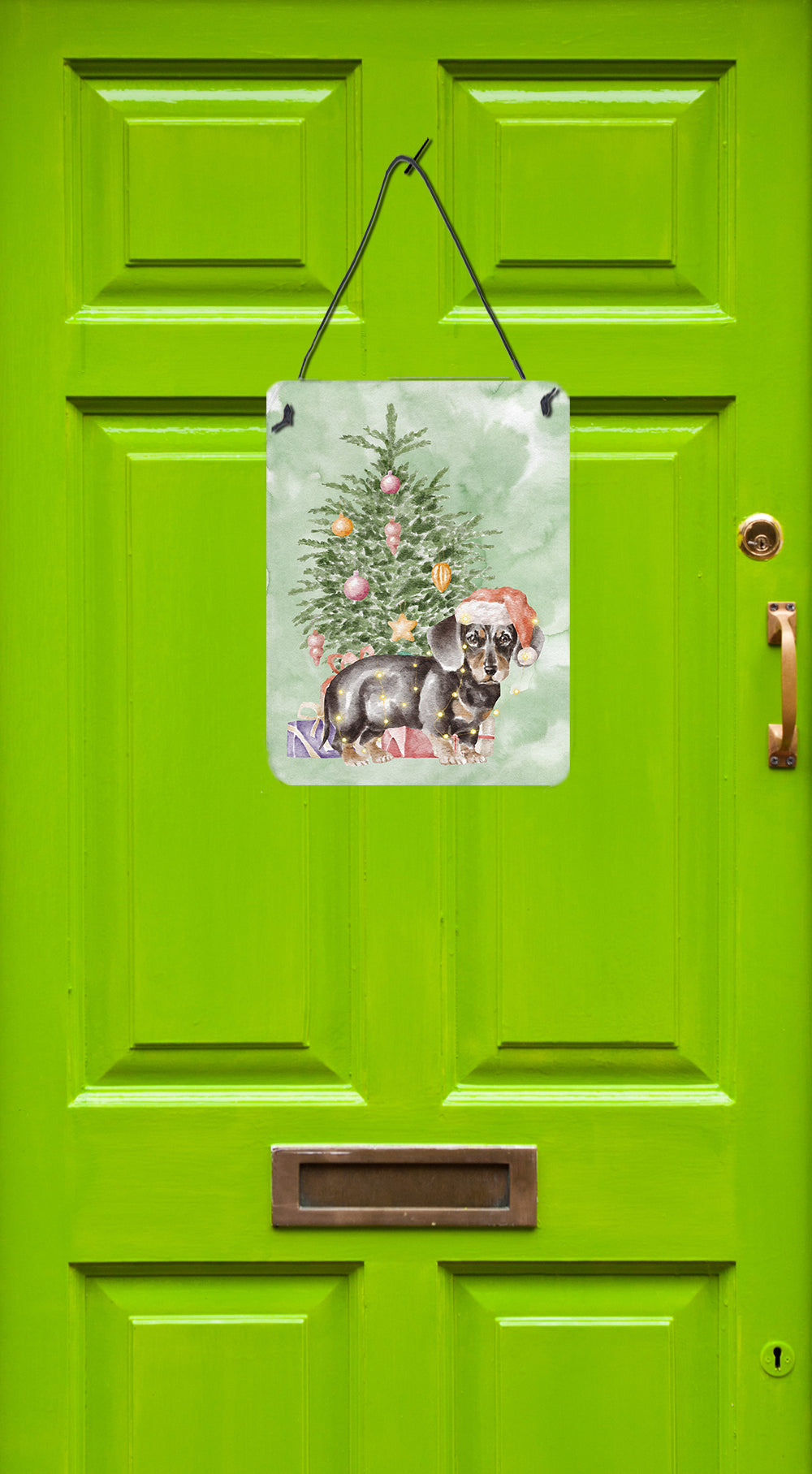 Christmas Dachshund Black Tan Puppy Wall or Door Hanging Prints - the-store.com