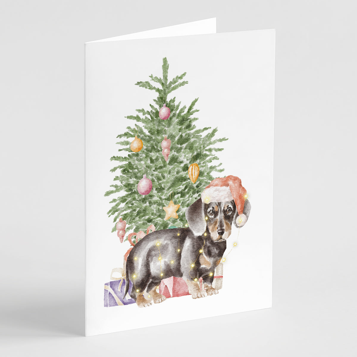 Buy this Christmas Dachshund Black Tan Puppy Greeting Cards and Envelopes Pack of 8