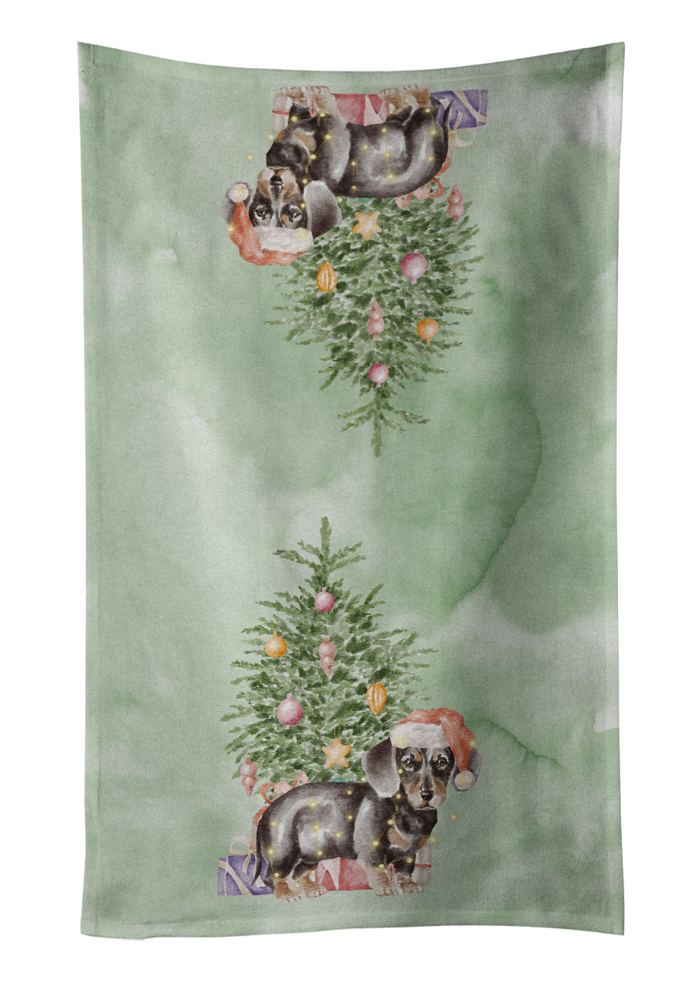 Buy this Christmas Dachshund Black Tan Puppy Kitchen Towel